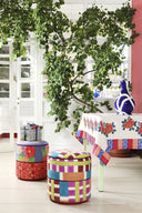 Pouf - Nizam Grey - Damask Red Rose