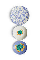 Porcelain Set Plate Of 3 - Indian Tiger Pervinch