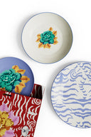Porcelain Set Plate Of 3 - Indian Tiger Pervinch
