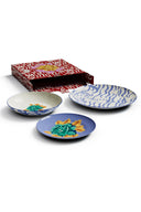 Porcelain Set Plate Of 3 - Indian Tiger Pervinch