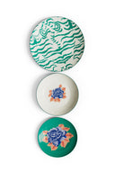 Porcelain Set Plate Of 3 - Indian Tiger Veronese