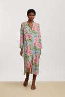 Long Open Kurta - Leopard Flower Sky Light Blue