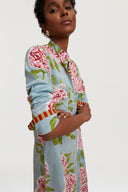 Kurta Lunga Aperta Leopard Flower Sky Light Blue