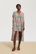 Kurta Lunga Aperta Leopard Flower Sky Light Blue