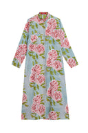 Kurta Lunga Aperta Leopard Flower Sky Light Blue