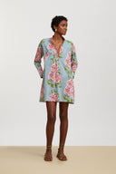 Short Kurta - Leopard Flower Sky Light Blue