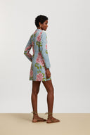 Short Kurta - Leopard Flower Sky Light Blue