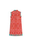 Kids Spring Dress - Damask Design Red