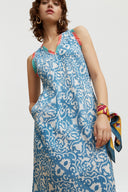Cheack Dress - Damask Design White Blue