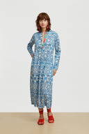 Long Kurta - Damask Design White Blue