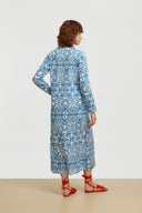 Long Kurta - Damask Design White Blue