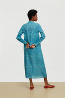 Long Kurta - Damask Design Blue