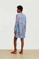 No Web Wholesale Short Open Kurta - Damask Design White Blue