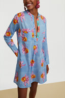 No Web Wholesale Short Open Kurta - Damask Design White Blue