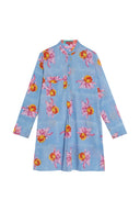 No Web Wholesale Short Open Kurta - Damask Design White Blue