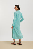 Long Kurta - Mini Stripes Ferozi