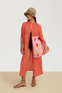 Kurta Lunga Aperta Mini Stripes Peach