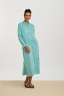 Long Kurta Open - Mini Stripes Ferozi