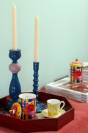 Candle holder Rosewood - Grey Blue