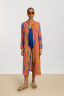 Long Open Kurta - Big Flower Old Pink