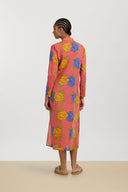 Long Open Kurta - Big Flower Old Pink