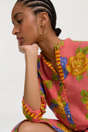 Long Open Kurta - Big Flower Old Pink