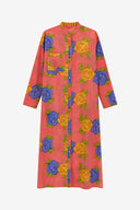 Long Open Kurta - Big Flower Old Pink