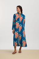 Long Open Kurta - Leopard Flower Dark Teal