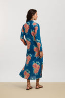 Long Open Kurta - Leopard Flower Dark Teal