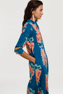 Kurta Lunga Aperta - Leopard Flower Dark Teal