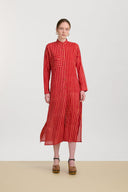 Long Open Kurta - Mini Stripes Red