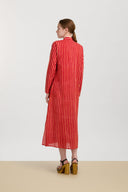 Long Open Kurta - Mini Stripes Red