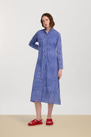Long Open Kurta - Mini Stripes Plumbago