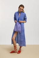 Kurta Lunga Aperta - Mini Stripes Plumbago