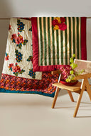 Reversible Quilt  110X180 - Nizam Stripes Green Natural