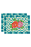 Set of 2 cotton placemats 35x48 cm - Hima big flower turquoise